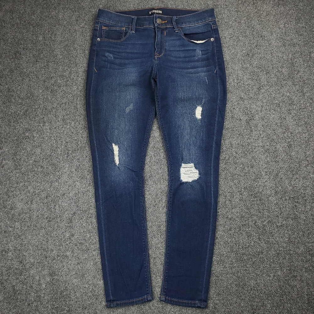 Express Women’s Dark Blue Distressed Skinny Jeans